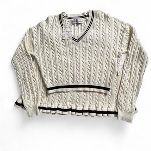 Willow & Wind Cable Knit Tennis Sweater Skirt Set Ivory Preppy NWT M